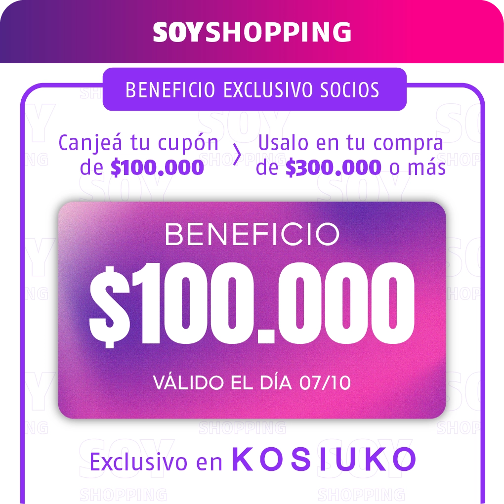 Kosiuko  beneficio por 100.000 en compras de 300.000 o más con SOY SHOPPING
