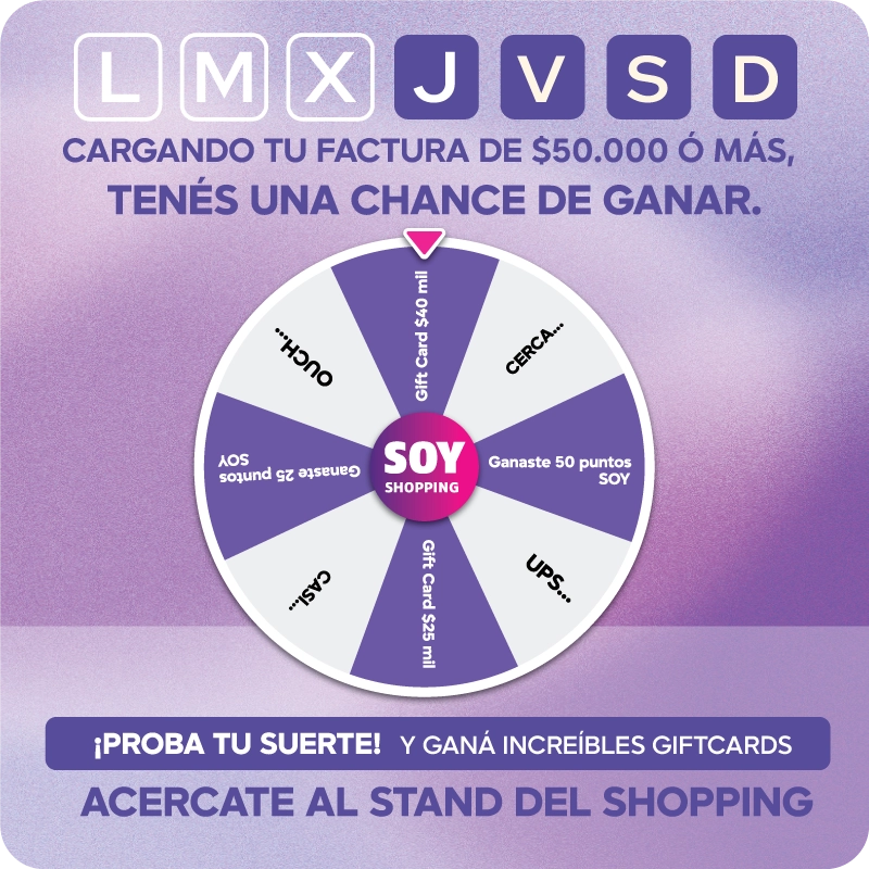 Ruleta! cargando tu factura de 50.000 o más tenés una chance de ganar. 